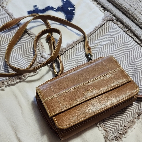 Jade Handbags - Jade Brown Crossbody Bag with Gold Hardware and Adjustable Strap